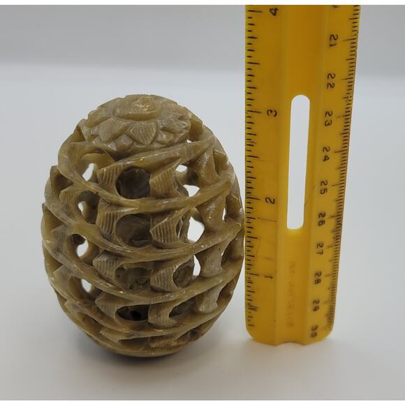 Hand-Carved Egg Natural Soap Stone 3" Owl Figurine Inside Polished Made in India - Picture 12 of 12